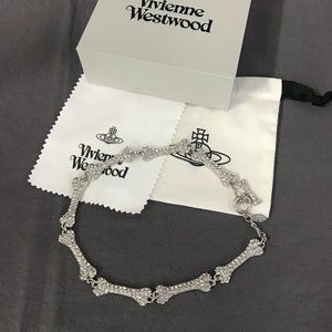 Vivienne Westwood bones rhinestone silver necklace